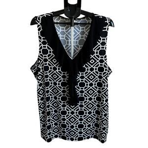 Elan + Grace Black/White Geometric Blouse Women's Top Plus Size 3X | 6-31